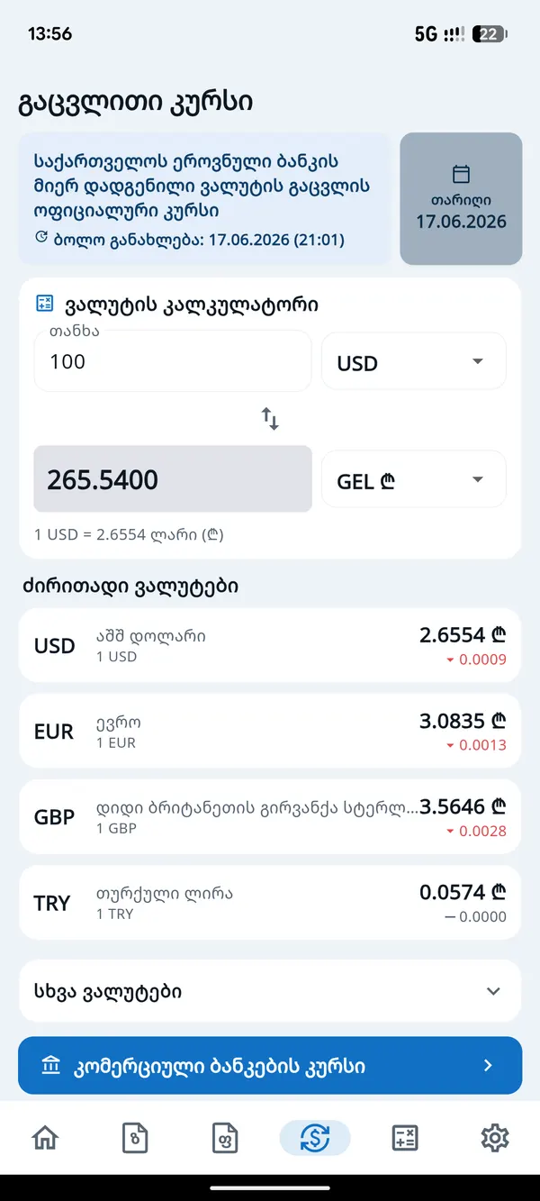 Bugalteri NBG exchange rates and converter